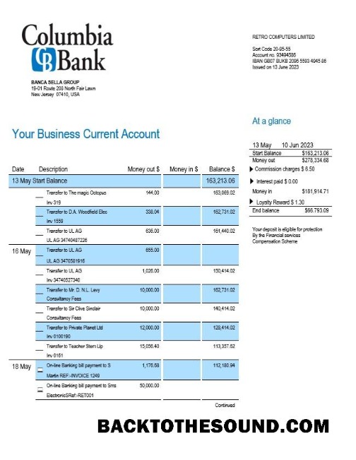 Pobierz Columbia Bank enterprise Konto Wyciąg bankowy Word and PDF Próbka szablon