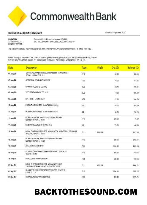 Pobierz Commonwealth Bank enterprise Konto Wyciąg bankowy Word and PDF Próbka próbka