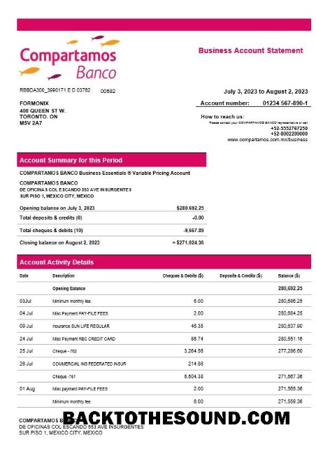Pobierz Compartamos Banco organizacja Konto Wyciąg bankowy Word and PDF Próbka podgląd