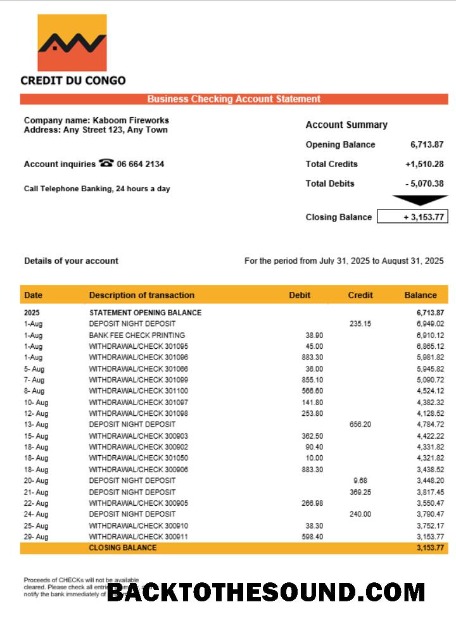Pobierz Kongo Kredyt du Kongo Bank Biznes Konto Wyciąg bankowy Word and PDF Próbka projekt
