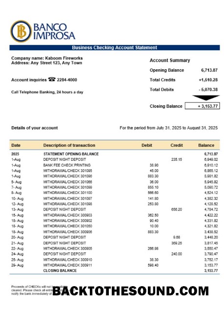 Pobierz Costa Rican Banco Improsa Bank firma Konto Wyciąg bankowy Word and PDF Próbka projekt