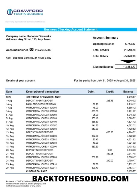 Pobierz Crawford Technologies Biznes firma Konto Wyciąg bankowy Word snd PDF Format Próbka projekt