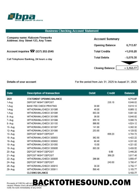 Pobierz Kuba Banco Popular de Ahorro (BPA) Firma Wyciąg bankowy Word and PDF Format Próbka projekt