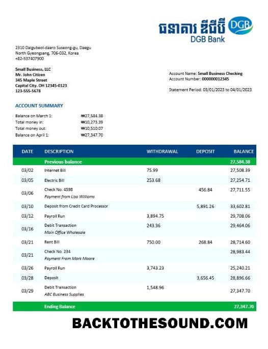 Pobierz DGB Financial Group Biznes Bank Wyciąg bankowy Word and PDF Próbka próbka