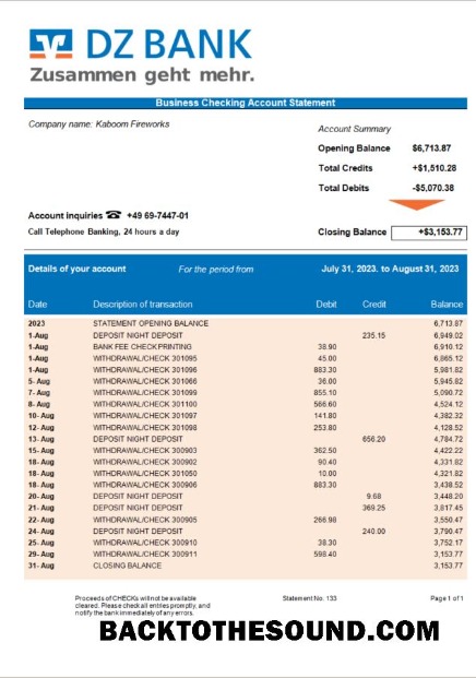Pobierz DZ Bank organizacja Wyciąg bankowy Word and PDF Próbka projekt
