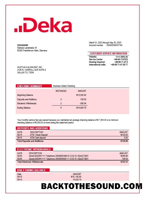 Pobierz Dekabank firma Wyciąg bankowy Word and PDF Próbka makieta