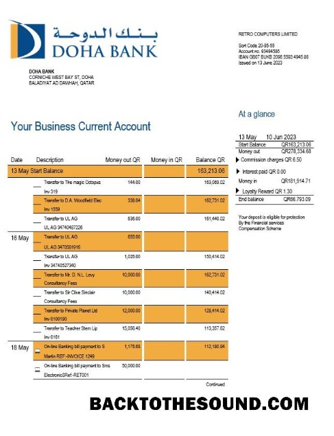 Pobierz Doha Bank organizacja sprawdzanie Konto Wyciąg bankowy Word and PDF Próbka podgląd