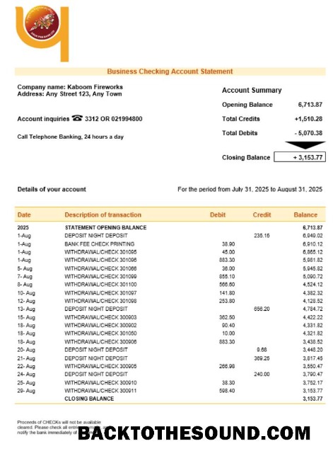 Pobierz Druk PNB Bank firma Konto Wyciąg bankowy Word and PDF Próbka próbka
