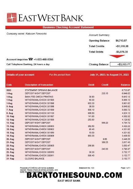 Pobierz East West Bank firma Konto Wyciąg bankowy Word and PDF Próbka szablon