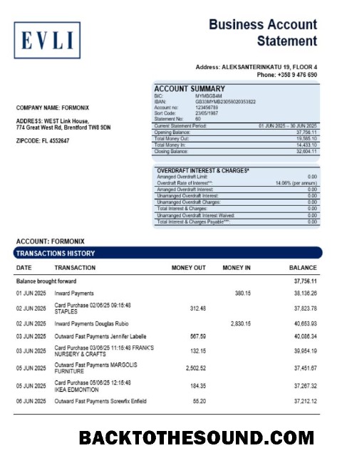 Pobierz Evli Bank PLC enterprise Konto Wyciąg bankowy Word and PDF Próbka próbka