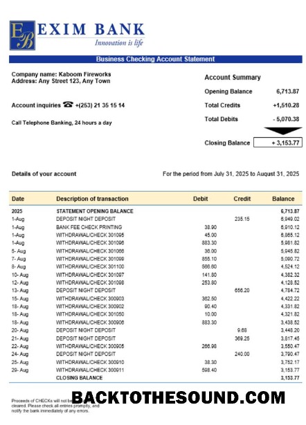 Pobierz Exim Bank Biznes Konto Wyciąg bankowy Word and PDF Próbka makieta