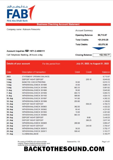 Pobierz FAB Bank Firma Wyciąg bankowy Word and PDF Próbka próbka