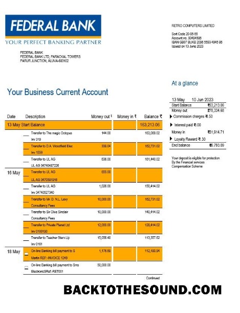 Pobierz Federal Bank Firma Konto Wyciąg bankowy Word and PDF Próbka próbka