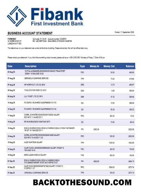 Pobierz Fibank Bank Biznes Bank Wyciąg bankowy Word and PDF Format Próbka makieta