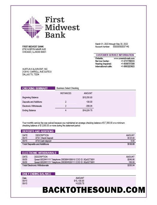 Pobierz First Midwest Bank Firma Konto Wyciąg bankowy Word and PDF Próbka próbka