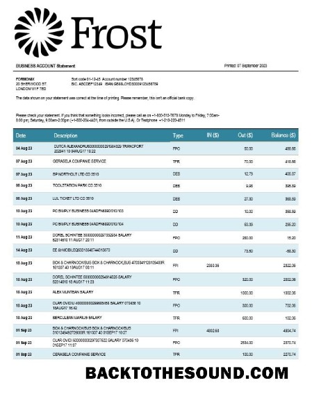 Pobierz Frost Bankers enterprise Konto Wyciąg bankowy Word and PDF Próbka projekt