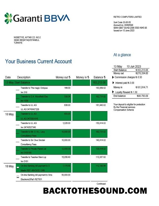 Pobierz Garanti BBVA Bank enterprise Wyciąg bankowy Word and PDF Próbka projekt