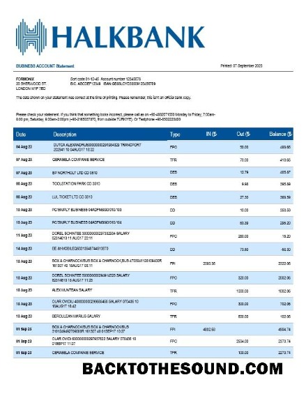 Pobierz Halkbank Biznes Wyciąg bankowy Word and PDF Próbka podgląd