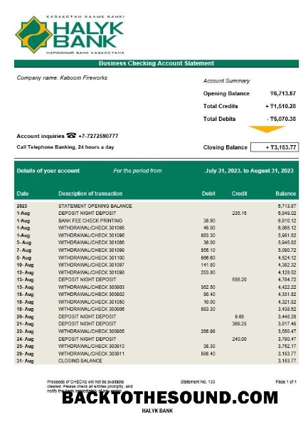 Pobierz Halyk Bank organizacja Konto Wyciąg bankowy Word and PDF Próbka próbka
