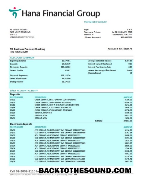Pobierz Hana Financial Group firma Bank Wyciąg bankowy Word and PDF Próbka szablon