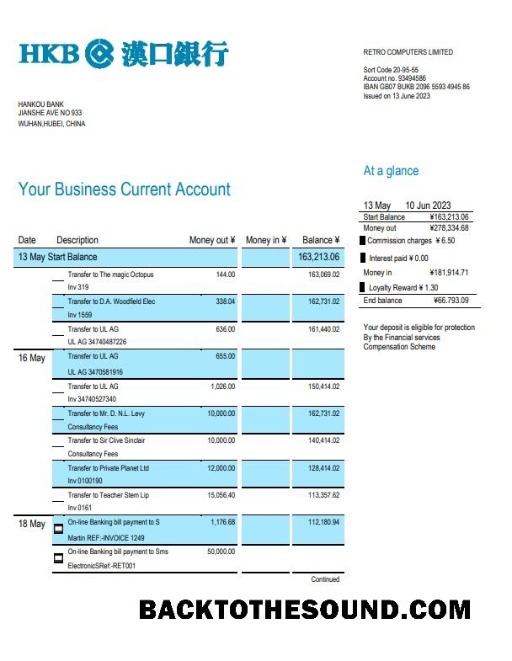 Pobierz Hankou Bank organizacja Konto Wyciąg bankowy Word and PDF Próbka próbka