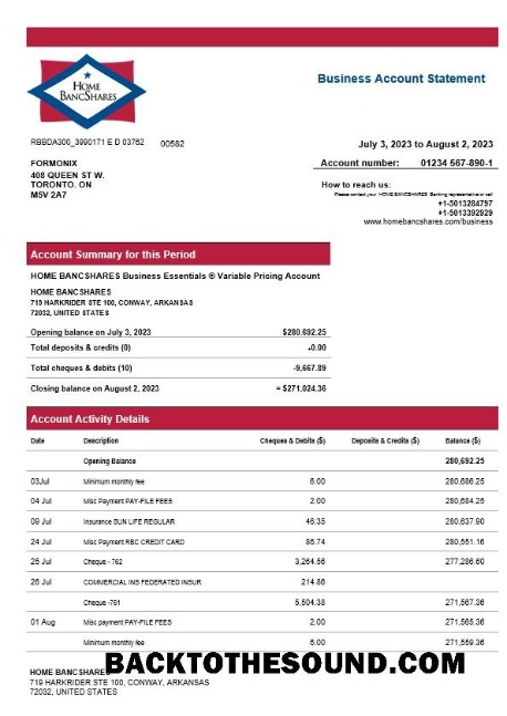 Pobierz Home Bancshares Bank firma Konto Wyciąg bankowy Word and PDF Próbka projekt