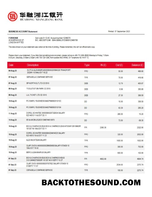 Pobierz Huarong Xiangjiang Bank Firma Konto Wyciąg bankowy Word and PDF Próbka próbka