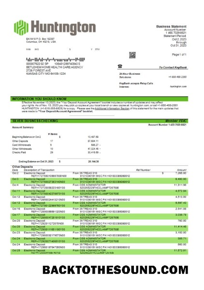 Pobierz Huntington Bancshares corporate Bank Wyciąg bankowy Word and PDF Próbka projekt