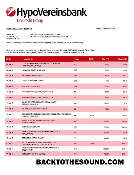 Pobierz HypoVereinsbank enterprise Wyciąg bankowy Word and PDF Próbka szablon