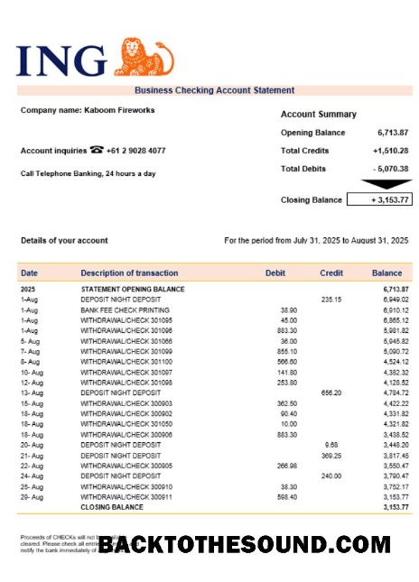 Pobierz ING Direct Biznes Bank Wyciąg bankowy Word and PDF Format Próbka szablon