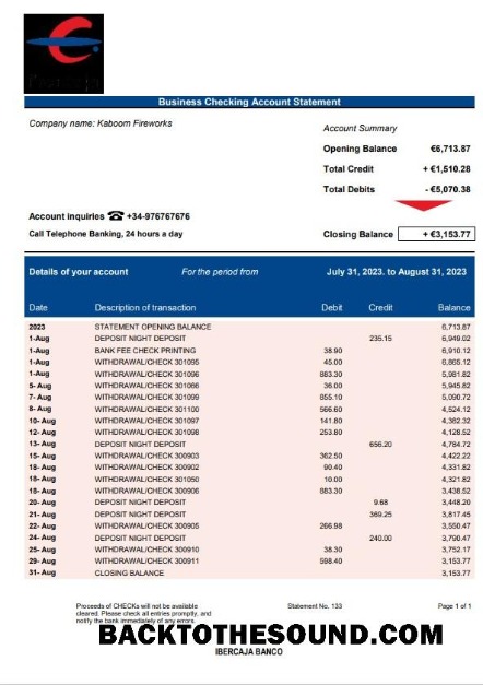 Pobierz Ibercaja Bank firma Konto Wyciąg bankowy Word and PDF Próbka projekt
