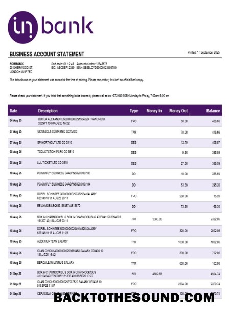 Pobierz Inbank Biznes firma Konto Wyciąg bankowy Word snd PDF Format Próbka szablon