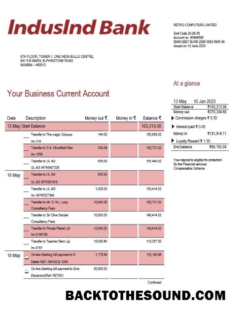 Pobierz Indusind Bank enterprise Wyciąg bankowy Word and PDF Próbka szablon