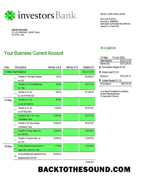 Pobierz Investors Bank Biznes sprawdzanie Konto Wyciąg bankowy Word and PDF Próbka szablon