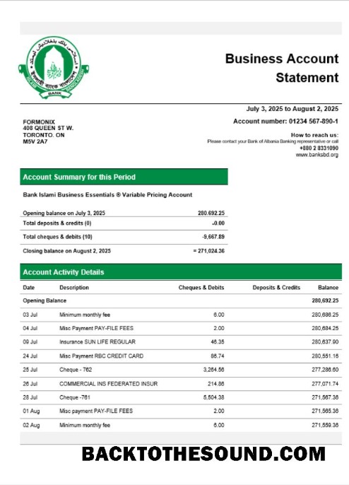 Pobierz Islami enterprise Konto Wyciąg bankowy Word and PDF Próbka podgląd