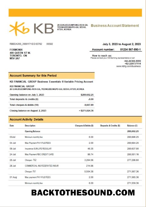 Pobierz KB Financial Group Bank Firma sprawdzanie Konto Wyciąg bankowy Word and PDF Próbka podgląd