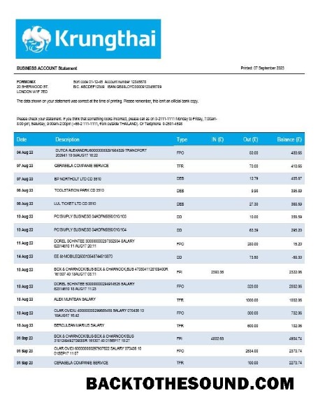Pobierz Krung Thai Bank organizacja Wyciąg bankowy Word and PDF Próbka projekt