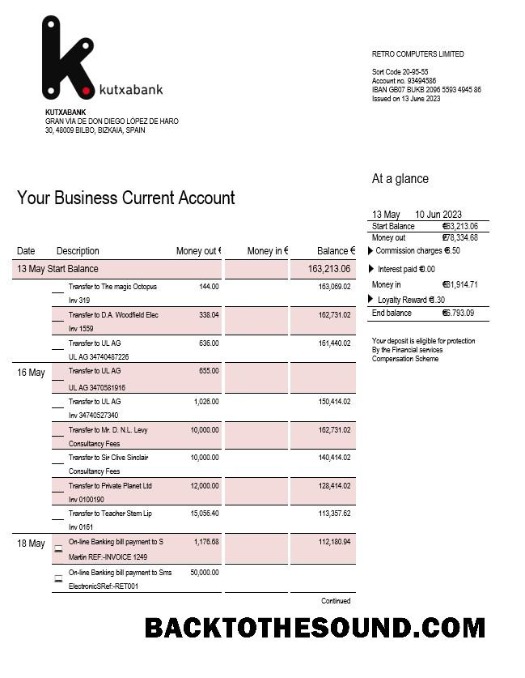 Pobierz Kutxabank Firma Konto Wyciąg bankowy Word and PDF Próbka podgląd