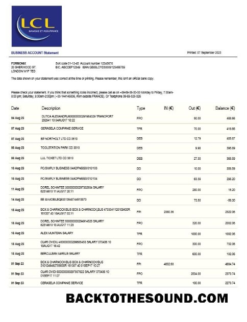 Pobierz LCL Bank Biznes Wyciąg bankowy Word and PDF Próbka szablon