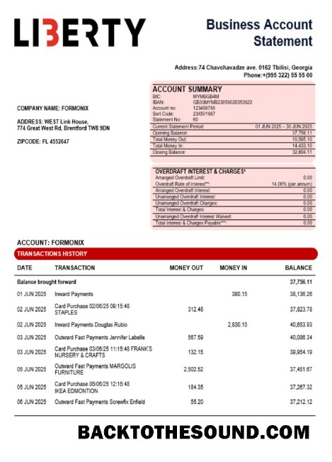 Pobierz Liberty Bank organizacja sprawdzanie Konto Wyciąg bankowy Word and PDF Format Próbka próbka