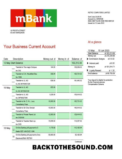 Pobierz MBank Firma Wyciąg bankowy Word and PDF Próbka szablon