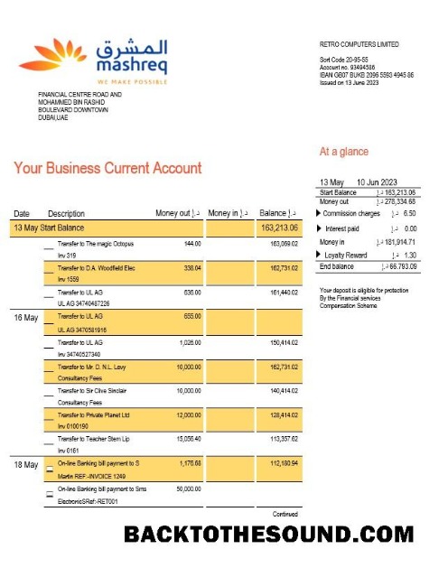 Pobierz Mashreq Bank Firma sprawdzanie Konto Wyciąg bankowy Word and PDF Próbka szablon