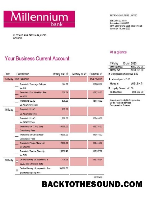 Pobierz Millenium Bank enterprise Wyciąg bankowy Word and PDF Próbka szablon