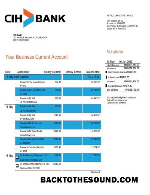 Pobierz Maroko CIH Bank Wyciąg bankowy Word and PDF Próbka szablon