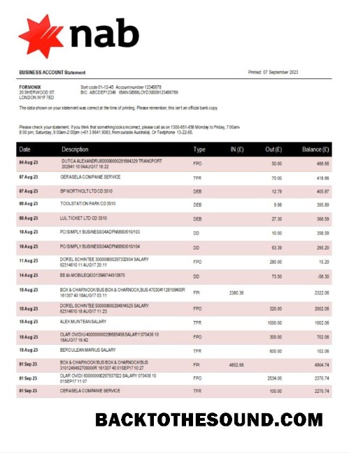 Pobierz NAB Bank Firma Konto Wyciąg bankowy Word and PDF Próbka projekt