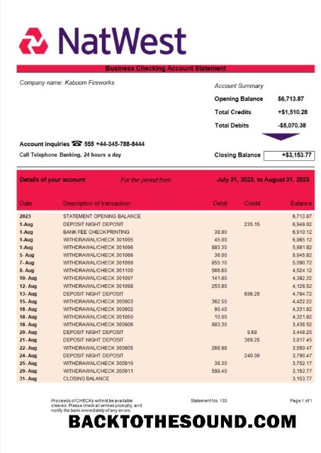 Pobierz NatWest Bank enterprise Konto Wyciąg bankowy Word and PDF Próbka projekt