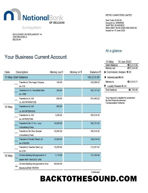 Pobierz narodowy Bank of Belgia enterprise Wyciąg bankowy Word and PDF Próbka makieta