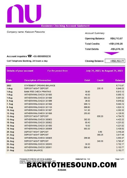 Pobierz Nubank corporate sprawdzanie Konto Wyciąg bankowy Word and PDF Próbka podgląd