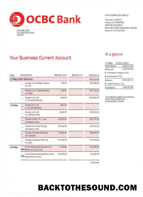 Pobierz OCBC Bank Bank Wyciąg bankowy Próbka próbka