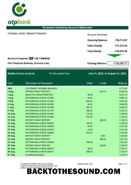 Pobierz OTP Bank firma Wyciąg bankowy Word and PDF Próbka projekt
